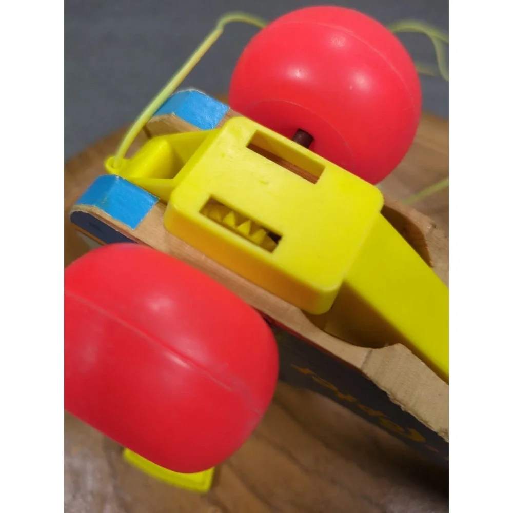 Vtg 1970 Fisher Price Mini Copter Pull Toy 448 Wood Helicopter Works Gnawd Strng